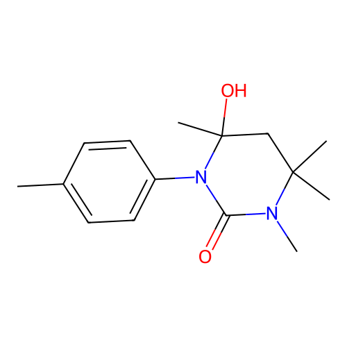 4-hydroxy-1,4,6,6-tetramethyl-3-(p-tolyl)tetrahydropyrimidin-2(1H)-one structure
