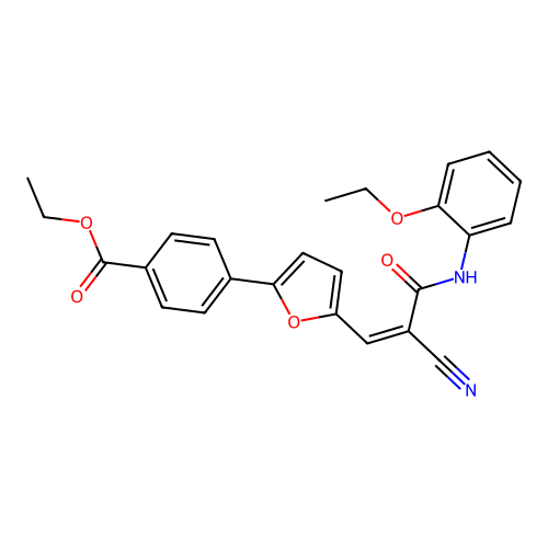 ethyl 4-[5-[(Z)-2-cyano-3-(2-ethoxyanilino)-3-oxoprop-1-enyl]furan-2-yl]benzoate structure