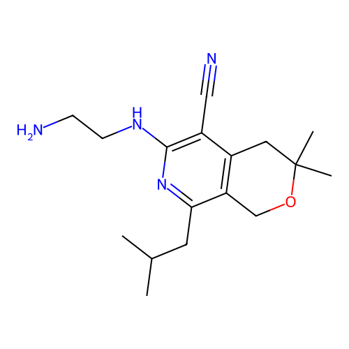 6-(2-aminoethylamino)-3,3-dimethyl-8-(2-methylpropyl)-1,4-dihydropyrano[3,4-c]pyridine-5-carbonitrile structure
