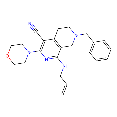 7-benzyl-3-morpholin-4-yl-1-(prop-2-enylamino)-6,8-dihydro-5H-2,7-naphthyridine-4-carbonitrile structure