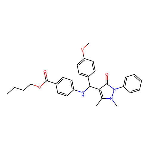 butyl 4-[[(1,5-dimethyl-3-oxo-2-phenylpyrazol-4-yl)-(4-methoxyphenyl)methyl]amino]benzoate structure