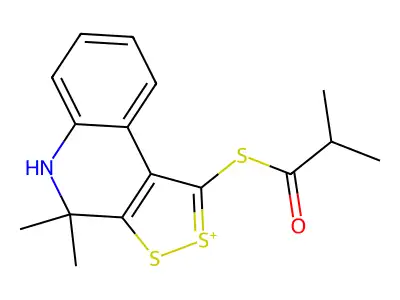 1-(isobutyrylsulfanyl)-4,4-dimethyl-4H,5H-[1,2]dithiolo[3,4-c]quinolin-2-ium structure