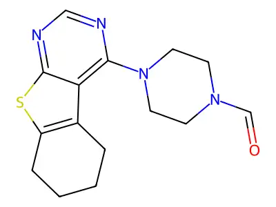 4-{8-thia-4,6-diazatricyclo[7.4.0.0,2,7]trideca-1(9),2,4,6-tetraen-3-yl}piperazine-1-carbaldehyde structure