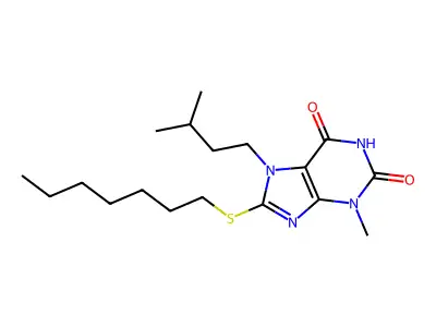 8-Heptylsulfanyl-3-methyl-7-(3-methylbutyl)purine-2,6-dione structure