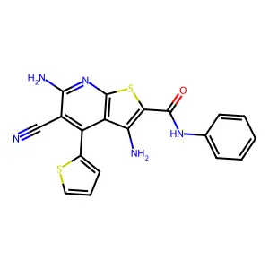 3,6-diamino-5-cyano-N-phenyl-4-thiophen-2-ylthieno[2,3-b]pyridine-2-carboxamide structure