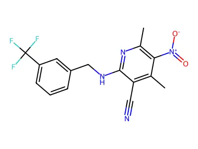 4,6-dimethyl-5-nitro-2-[[3-(trifluoromethyl)phenyl]methylamino]pyridine-3-carbonitrile structure