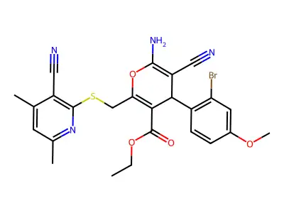 ethyl 6-amino-4-(2-bromo-4-methoxyphenyl)-5-cyano-2-[(3-cyano-4,6-dimethylpyridin-2-yl)sulfanylmethyl]-4H-pyran-3-carboxylate structure
