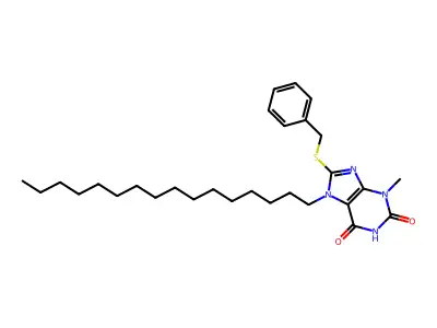 8-(benzylsulfanyl)-7-hexadecyl-3-methyl-3,7-dihydro-1H-purine-2,6-dione structure