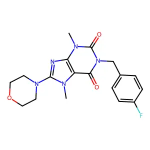 1-[(4-Fluorophenyl)methyl]-3,7-dimethyl-8-morpholin-4-ylpurine-2,6-dione structure