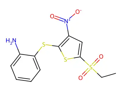 2-(5-Ethylsulfonyl-3-nitrothiophen-2-yl)sulfanylaniline structure
