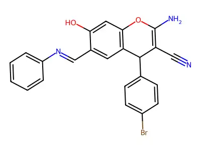 2-amino-6-(anilinomethylidene)-4-(4-bromophenyl)-7-oxo-4H-chromene-3-carbonitrile structure