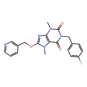 1-[(4-Fluorophenyl)methyl]-3,7-dimethyl-8-(pyridin-3-ylmethoxy)purine-2,6-dione structure