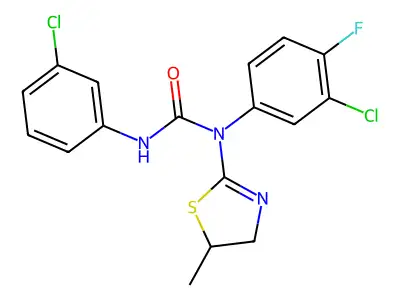 1-(3-chloro-4-fluorophenyl)-3-(3-chlorophenyl)-1-(5-methyl-4,5-dihydro-1,3-thiazol-2-yl)urea structure