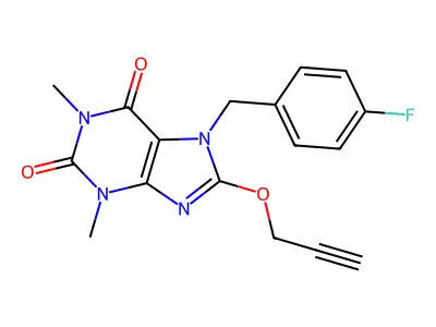 7-(4-fluorobenzyl)-1,3-dimethyl-8-(prop-2-yn-1-yloxy)-3,7-dihydro-1H-purine-2,6-dione structure