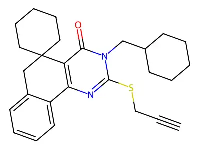 3-(cyclohexylmethyl)-2-prop-2-ynylsulfanylspiro[6H-benzo[h]quinazoline-5,1'-cyclohexane]-4-one structure