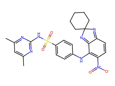 N-(4,6-dimethylpyrimidin-2-yl)-4-[(5-nitrospiro[benzimidazole-2,1'-cyclohexan]-4-yl)amino]benzenesulfonamide structure