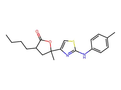 3-Butyl-5-methyl-5-[2-(4-methylanilino)-1,3-thiazol-4-yl]oxolan-2-one structure