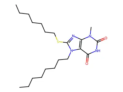 8-(heptylsulfanyl)-3-methyl-7-octyl-3,7-dihydro-1H-purine-2,6-dione structure