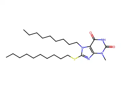 8-(decylsulfanyl)-3-methyl-7-nonyl-3,7-dihydro-1H-purine-2,6-dione structure
