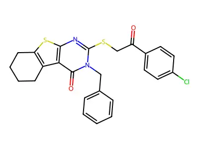 3-benzyl-2-{[2-(4-chlorophenyl)-2-oxoethyl]sulfanyl}-5,6,7,8-tetrahydro[1]benzothieno[2,3-d]pyrimidin-4(3H)-one structure
