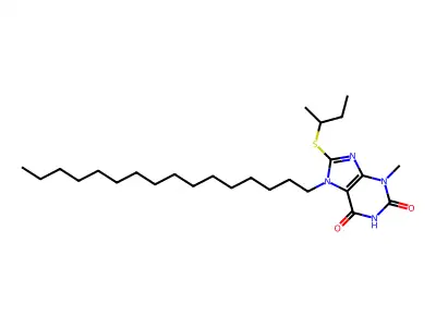 8-(sec-butylsulfanyl)-7-hexadecyl-3-methyl-3,7-dihydro-1H-purine-2,6-dione structure