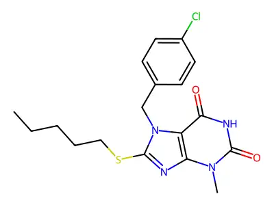 7-(4-chlorobenzyl)-3-methyl-8-(pentylsulfanyl)-3,7-dihydro-1H-purine-2,6-dione structure
