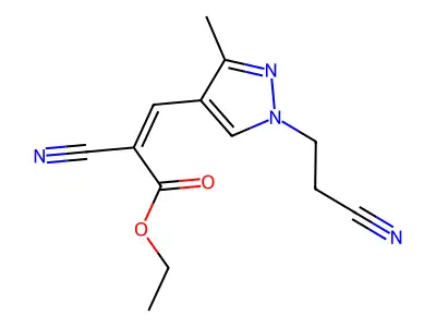 Ethyl 2-cyano-3-[1-(2-cyanoethyl)-3-methyl-1H-pyrazol-4-yl]-2-propenoate structure