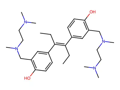 4,4'-Stilbenediol, 3,3'-bis(((2-(dimethylamino)ethyl)methylamino)methyl)-alpha,alpha'-diethyl-, (E)- structure