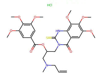 Benzoic acid, 3,4,5-trimethoxy-, 1-((1,4-dihydro-6,7,8-trimethoxy-4-oxo-2-thioxo-3(2H)-quinazolinyl)methyl)-2-(methyl(2-propenyl)amino)ethyl ester, hydrochloride structure