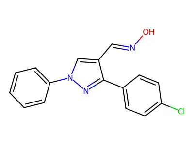 (E)-3-(4-chlorophenyl)-1-phenyl-1H-pyrazole-4-carbaldehyde oxime structure