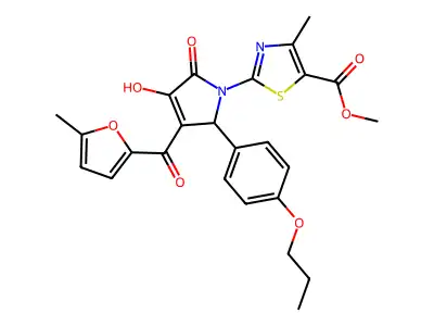methyl 2-[(3E)-3-[hydroxy(5-methylfuran-2-yl)methylidene]-4,5-dioxo-2-(4-propoxyphenyl)pyrrolidin-1-yl]-4-methyl-1,3-thiazole-5-carboxylate structure