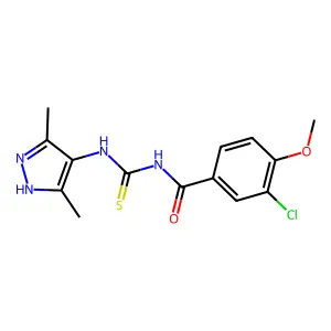 3-chloro-N-[(3,5-dimethyl-1H-pyrazol-4-yl)carbamothioyl]-4-methoxybenzamide structure