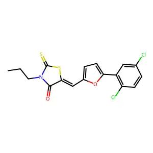 (5Z)-5-{[5-(2,5-dichlorophenyl)furan-2-yl]methylidene}-3-propyl-2-thioxo-1,3-thiazolidin-4-one structure