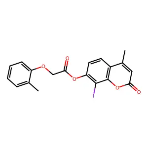 8-iodo-4-methyl-2-oxo-2H-chromen-7-yl (2-methylphenoxy)acetate structure