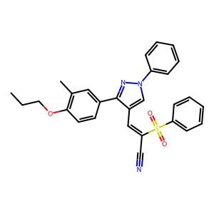 3-(3-(3-Methyl-4-propoxyphenyl)-1-phenyl-1H-pyrazol-4-yl)-2-(phenylsulfonyl)acrylonitrile structure