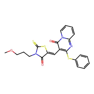 3-{(Z)-[3-(3-methoxypropyl)-4-oxo-2-thioxo-1,3-thiazolidin-5-ylidene]methyl}-2-(phenylsulfanyl)-4H-pyrido[1,2-a]pyrimidin-4-one structure