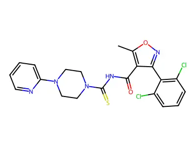 3-(2,6-dichlorophenyl)-5-methyl-N-(4-pyridin-2-ylpiperazine-1-carbothioyl)-1,2-oxazole-4-carboxamide structure