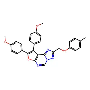 8,9-bis(4-methoxyphenyl)-2-((p-tolyloxy)methyl)furo[3,2-e][1,2,4]triazolo[1,5-c]pyrimidine structure