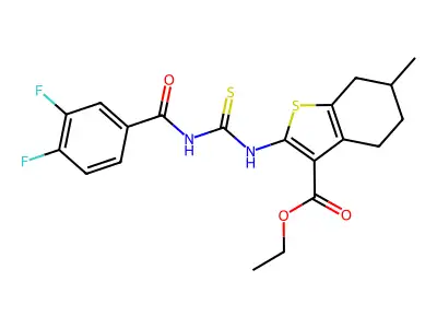 ethyl 2-[(3,4-difluorobenzoyl)carbamothioylamino]-6-methyl-4,5,6,7-tetrahydro-1-benzothiophene-3-carboxylate structure