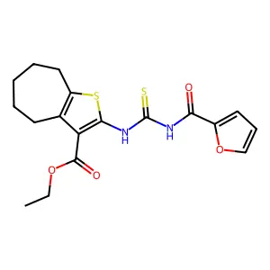 ethyl 2-(furan-2-carbonylcarbamothioylamino)-5,6,7,8-tetrahydro-4H-cyclohepta[b]thiophene-3-carboxylate structure