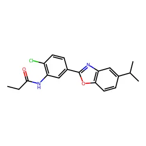 N-[2-chloro-5-(5-propan-2-yl-1,3-benzoxazol-2-yl)phenyl]propanamide structure