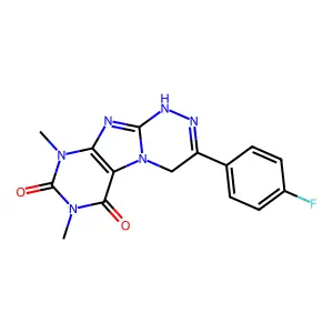 3-(4-fluorophenyl)-7,9-dimethyl-7,9-dihydro-[1,2,4]triazino[3,4-f]purine-6,8(1H,4H)-dione structure