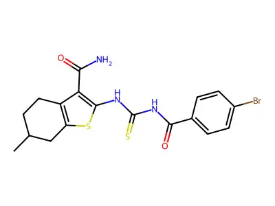 2-({[(4-bromophenyl)carbonyl]carbamothioyl}amino)-6-methyl-4,5,6,7-tetrahydro-1-benzothiophene-3-carboxamide structure