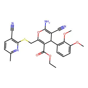 ethyl 6-amino-5-cyano-2-{[(3-cyano-6-methylpyridin-2-yl)sulfanyl]methyl}-4-(2,3-dimethoxyphenyl)-4H-pyran-3-carboxylate structure
