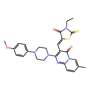 3-[(Z)-(3-ethyl-4-oxo-2-thioxo-1,3-thiazolidin-5-ylidene)methyl]-2-[4-(4-methoxyphenyl)piperazin-1-yl]-7-methyl-4H-pyrido[1,2-a]pyrimidin-4-one structure