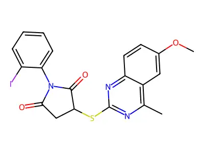 1-(2-iodophenyl)-3-[(6-methoxy-4-methylquinazolin-2-yl)sulfanyl]pyrrolidine-2,5-dione structure
