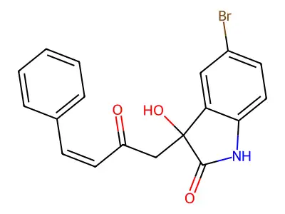 5-bromo-3-hydroxy-3-(2-oxo-4-phenyl-3-butenyl)-1,3-dihydro-2H-indol-2-one structure
