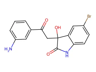 3-[2-(3-aminophenyl)-2-oxoethyl]-5-bromo-3-hydroxy-1,3-dihydro-2H-indol-2-one structure