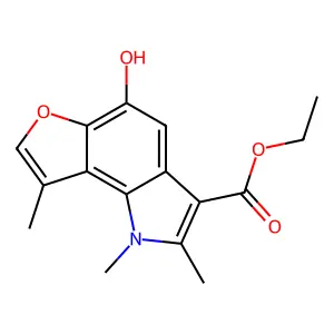 Ethyl 5-hydroxy-1,2,8-trimethylfuro[2,3-g]indole-3-carboxylate structure