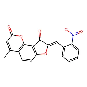 4-Methyl-8-((2-nitrophenyl)methylene)-2H-furo(2,3-h)-1-benzopyran-2,9(8H)-dione structure